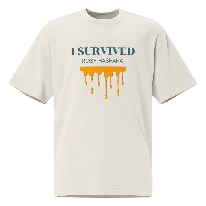 I Survived Rosh HaShana Jewish pride faded t-shirt in Faded Bone - folded view