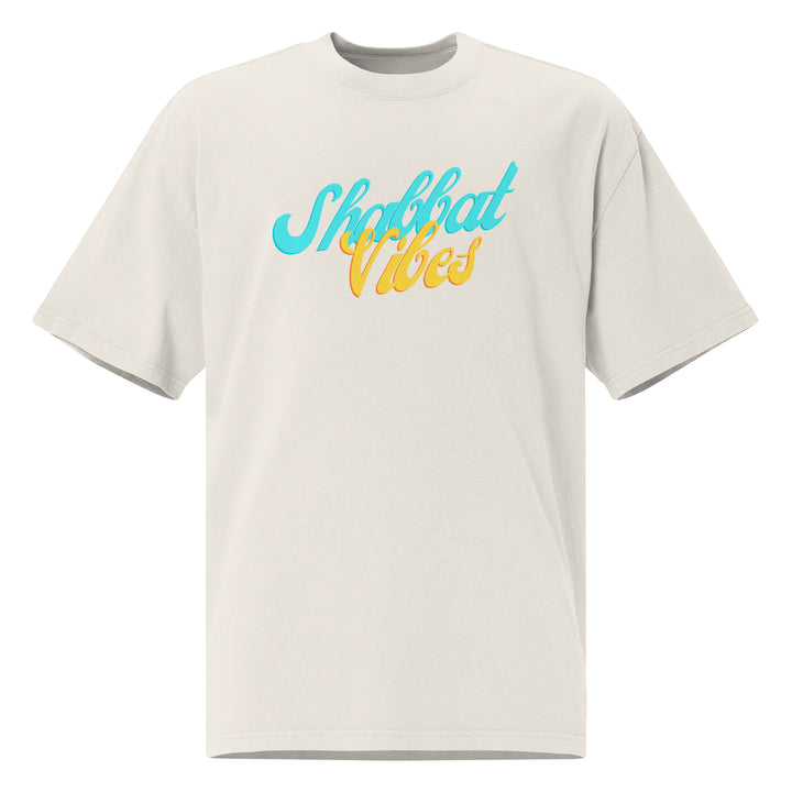 Shabbat Vibes Jewish pride faded t-shirt in Faded Bone - lifestyle shot
