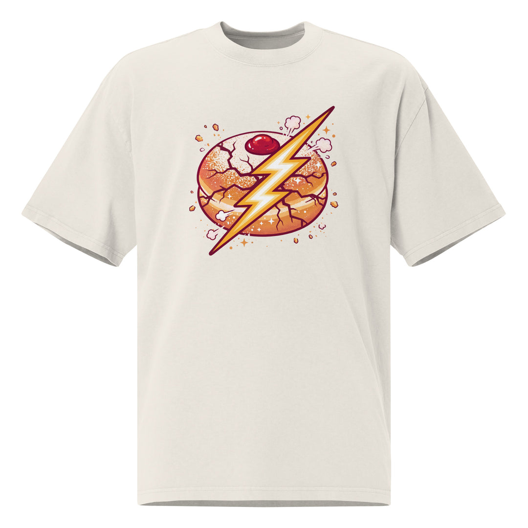 Sufganiyah Lightning Jewish pride faded t-shirt in Faded Bone - side view