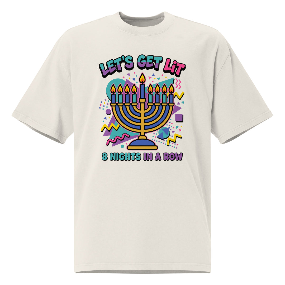 Lets Get Lit 90s Jewish pride faded t-shirt in Faded Bone - side view