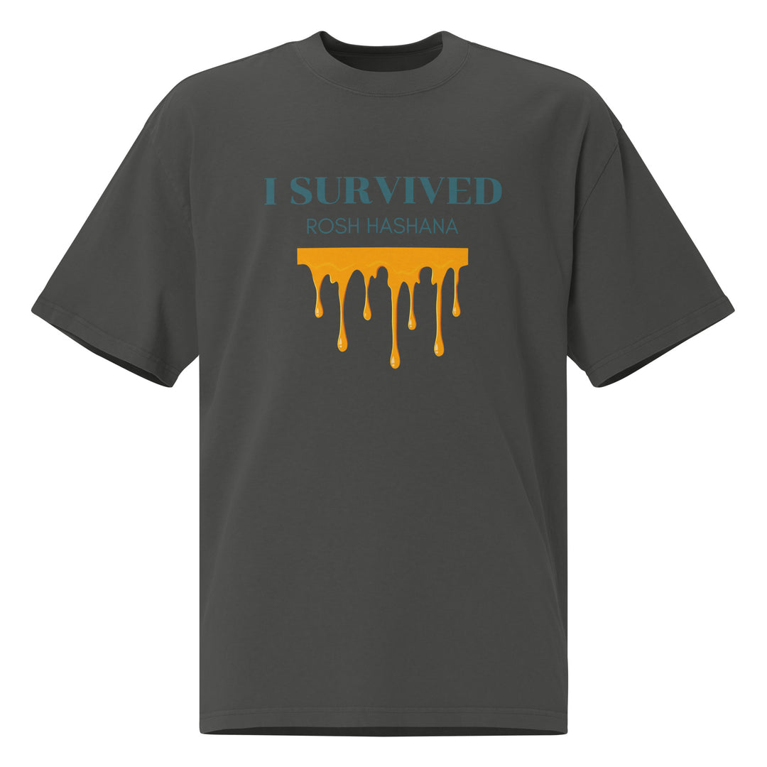 I Survived Rosh HaShana Jewish pride faded t-shirt in Faded Coal - detail view