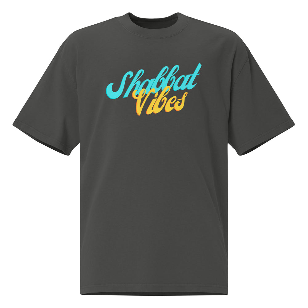 Shabbat Vibes Jewish pride faded t-shirt in Faded Coal - back view