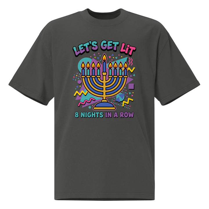 Lets Get Lit 90s Jewish pride faded t-shirt in Faded Coal - detail view