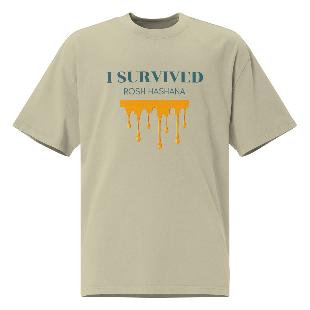 I Survived Rosh HaShana Jewish pride faded t-shirt in Faded Eucalyptus - side view