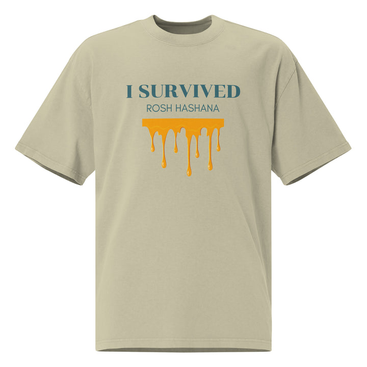 I Survived Rosh HaShana Jewish pride faded t-shirt in Faded Eucalyptus - side view
