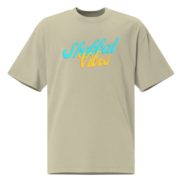 Shabbat Vibes Jewish pride faded t-shirt in Faded Eucalyptus - flat lay