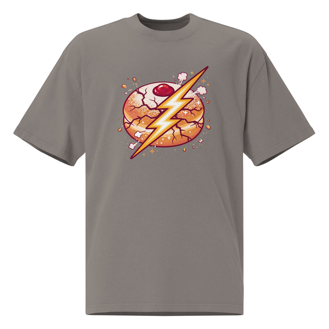 Sufganiyah Lightning Jewish pride faded t-shirt in Faded Grey - close-up