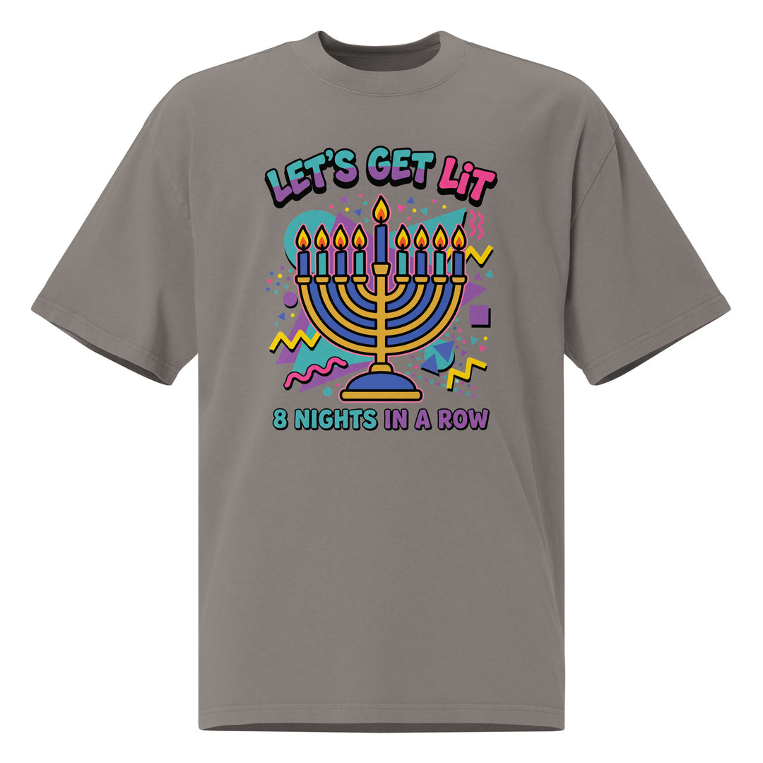 Lets Get Lit 90s Jewish pride faded t-shirt in Faded Grey - close-up