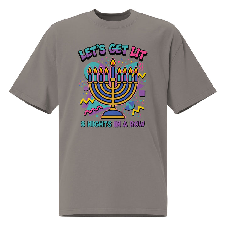 Lets Get Lit 90s Jewish pride faded t-shirt in Faded Grey - close-up