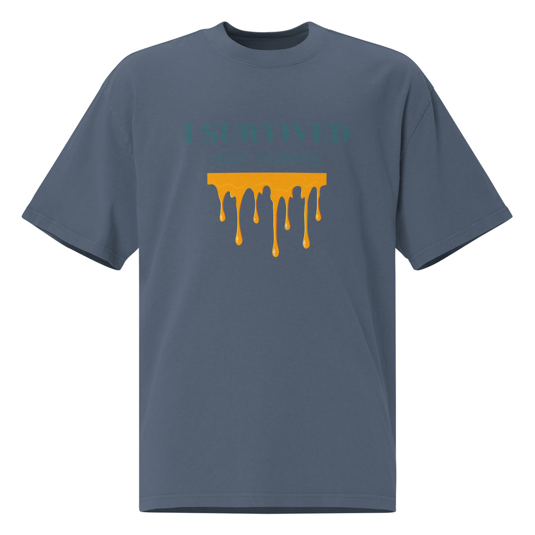 I Survived Rosh HaShana Jewish pride faded t-shirt in Faded Indigo - close-up