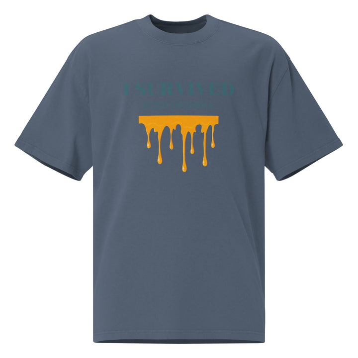 I Survived Rosh HaShana Jewish pride faded t-shirt in Faded Indigo - close-up