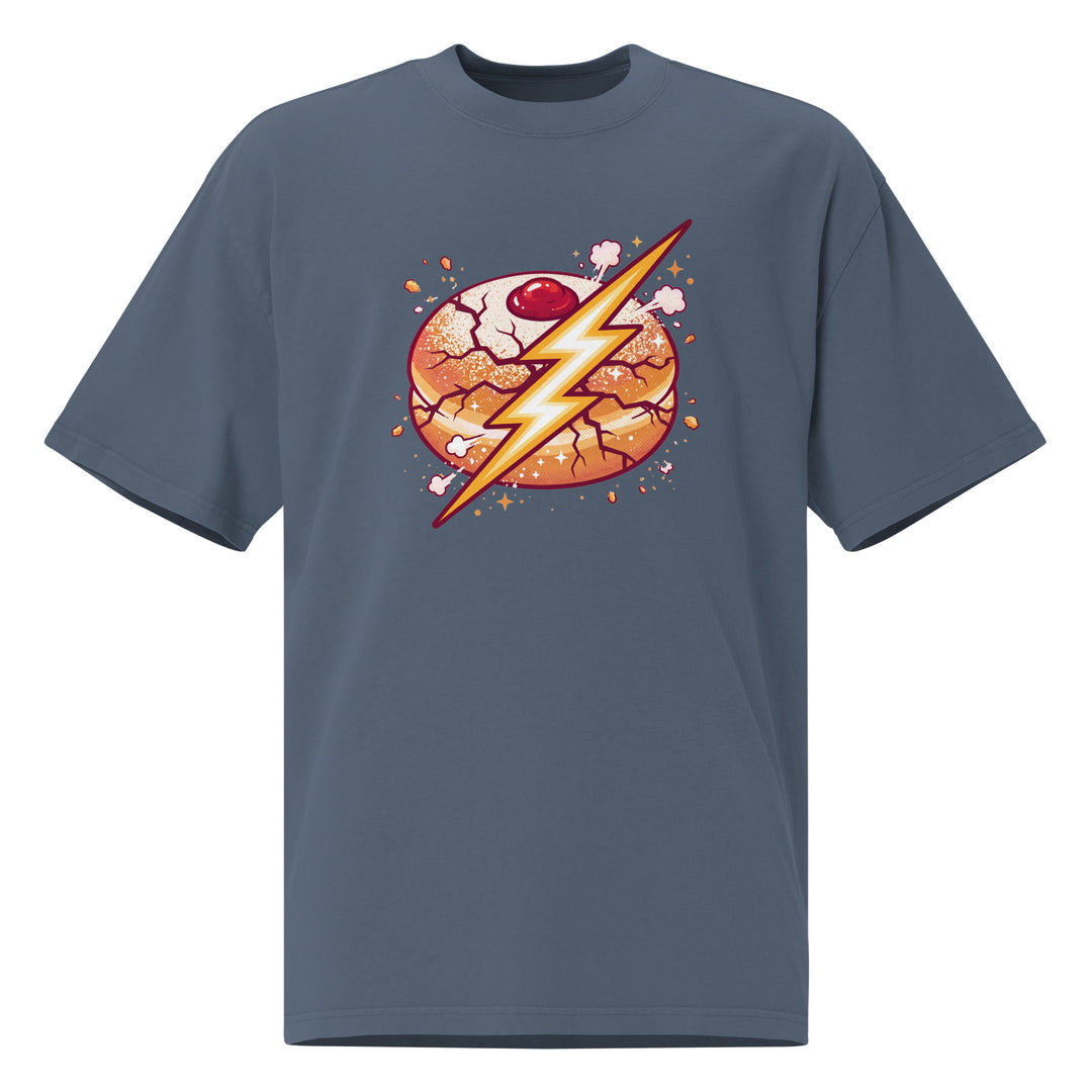 Sufganiyah Lightning Jewish pride faded t-shirt in Faded Indigo - detail view