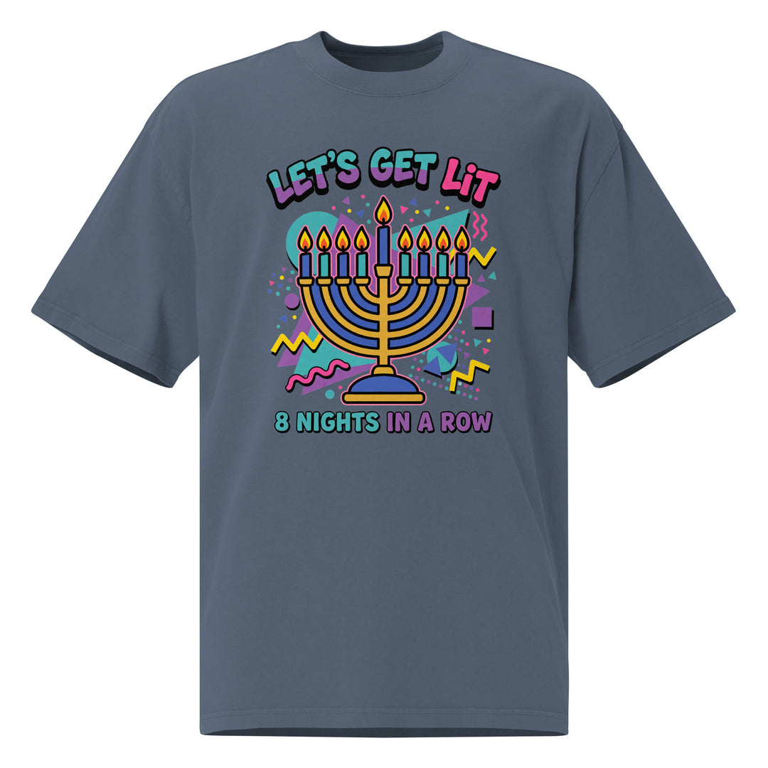 Lets Get Lit 90s Jewish pride faded t-shirt in Faded Indigo - front view