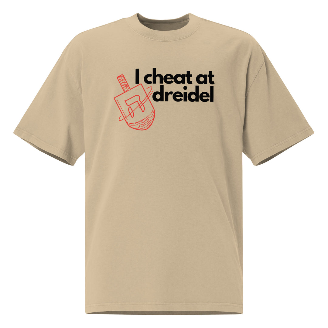 I Cheat At Dreidel Jewish pride faded t-shirt in Faded Khaki - back view