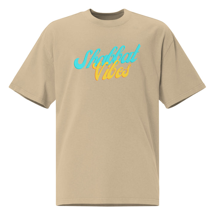 Shabbat Vibes Jewish pride faded t-shirt in Faded Khaki - close-up