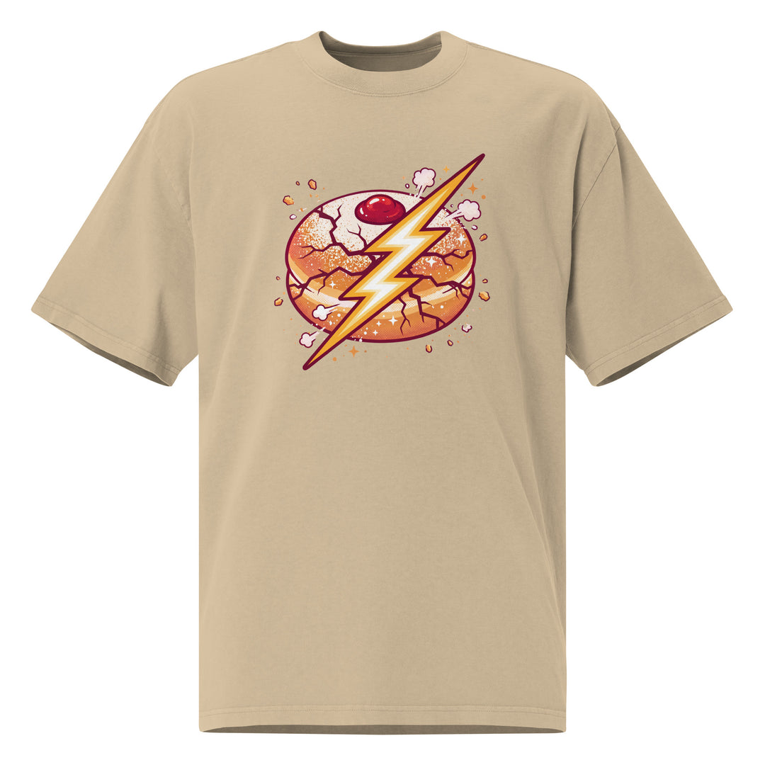 Sufganiyah Lightning Jewish pride faded t-shirt in Faded Khaki - flat lay
