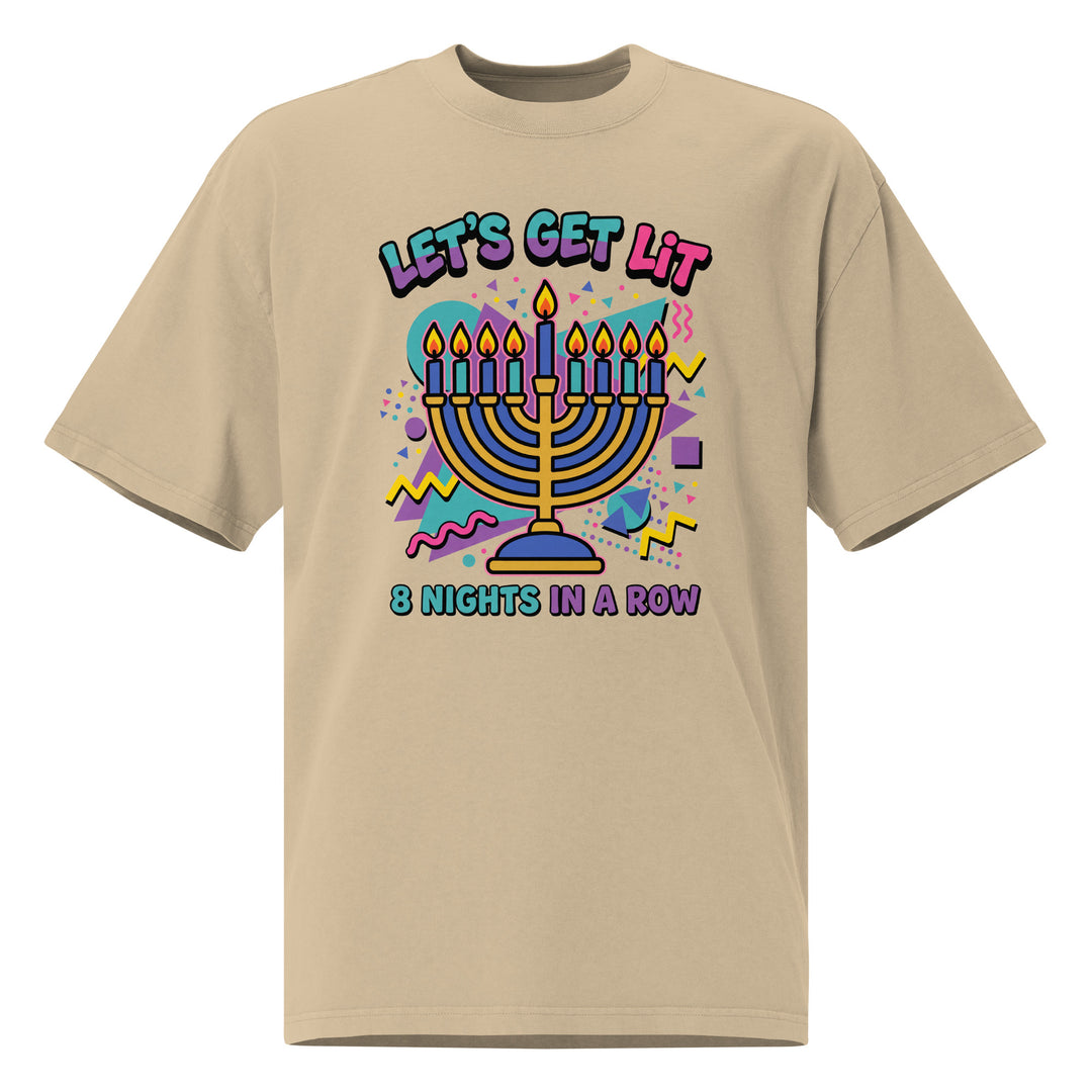 Lets Get Lit 90s Jewish pride faded t-shirt in Faded Khaki - flat lay