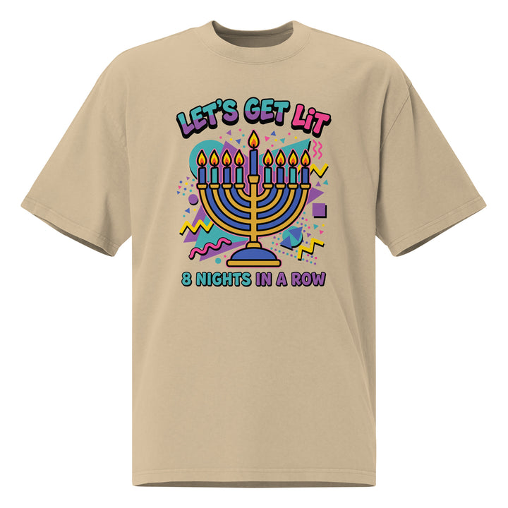 Lets Get Lit 90s Jewish pride faded t-shirt in Faded Khaki - flat lay