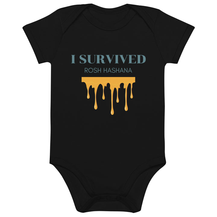 I Survived Rosh HaShana Jewish pride kids baby bodysuit in Black - back view