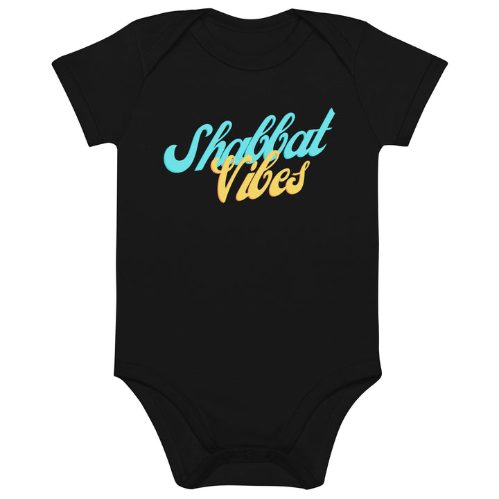Shabbat Vibes Jewish pride kids baby bodysuit in Black - front view