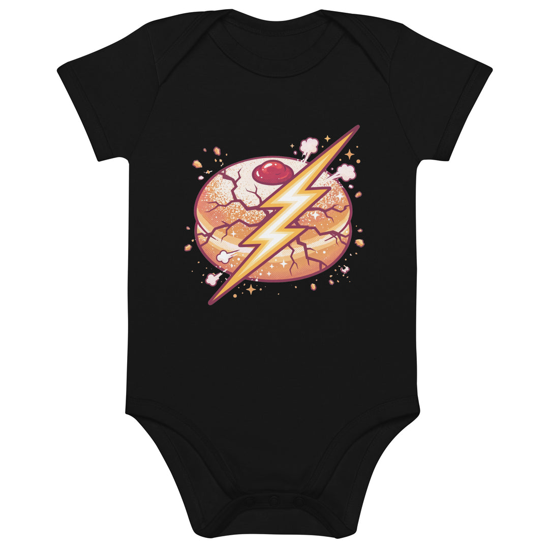 Sufganiyah Lightning Jewish pride kids baby bodysuit in Black - front view