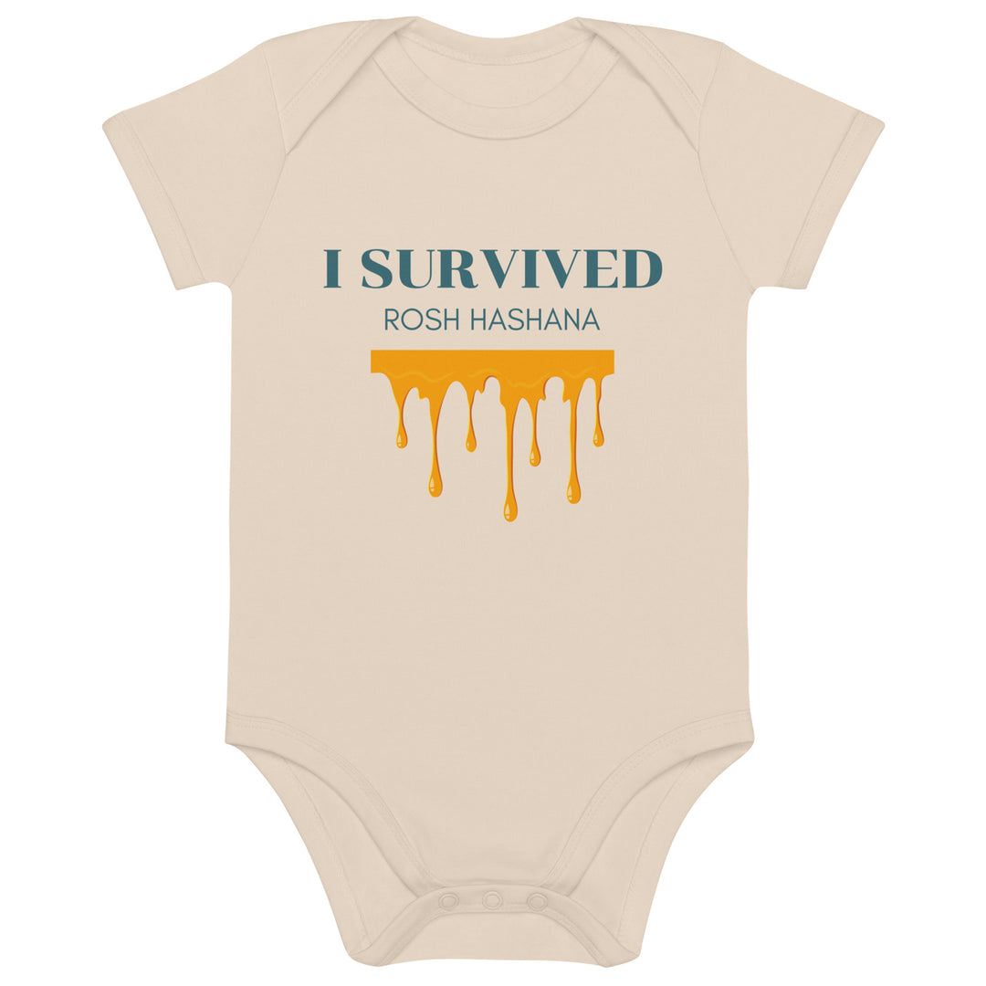 I Survived Rosh HaShana Jewish pride kids baby bodysuit in Organic Natural - detail view