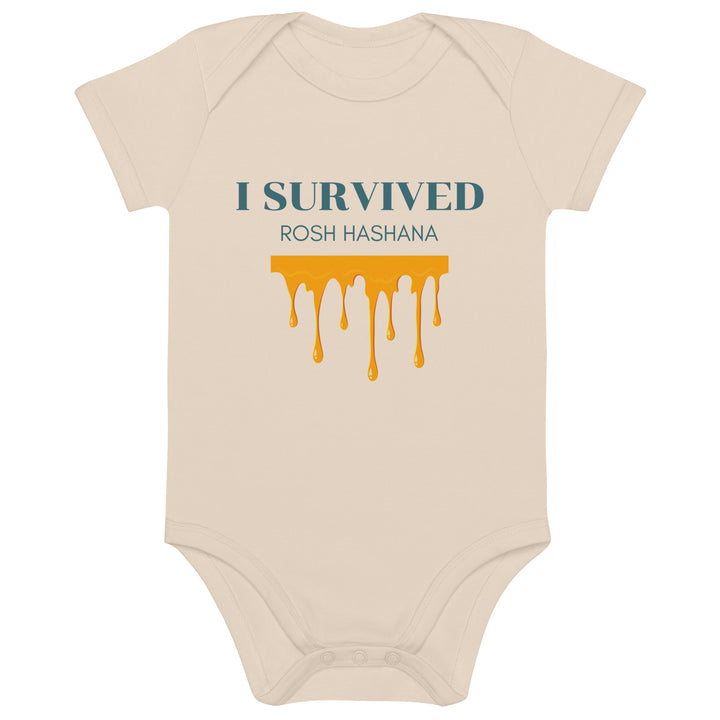 I Survived Rosh HaShana Jewish pride kids baby bodysuit in Organic Natural - detail view