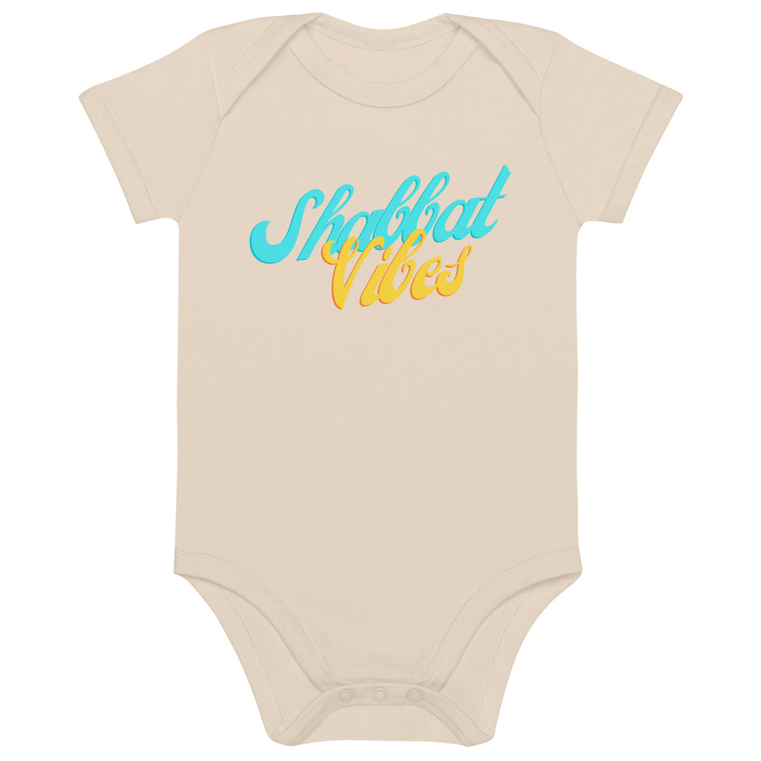 Shabbat Vibes Jewish pride kids baby bodysuit in Organic Natural - back view