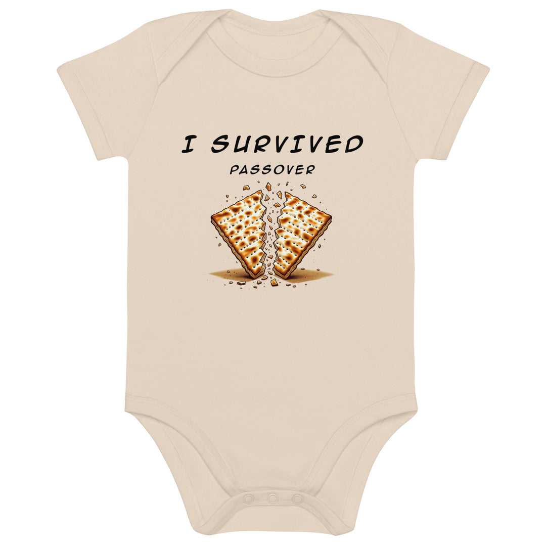 Passover Jewish pride kids baby bodysuit in Organic Natural - back view