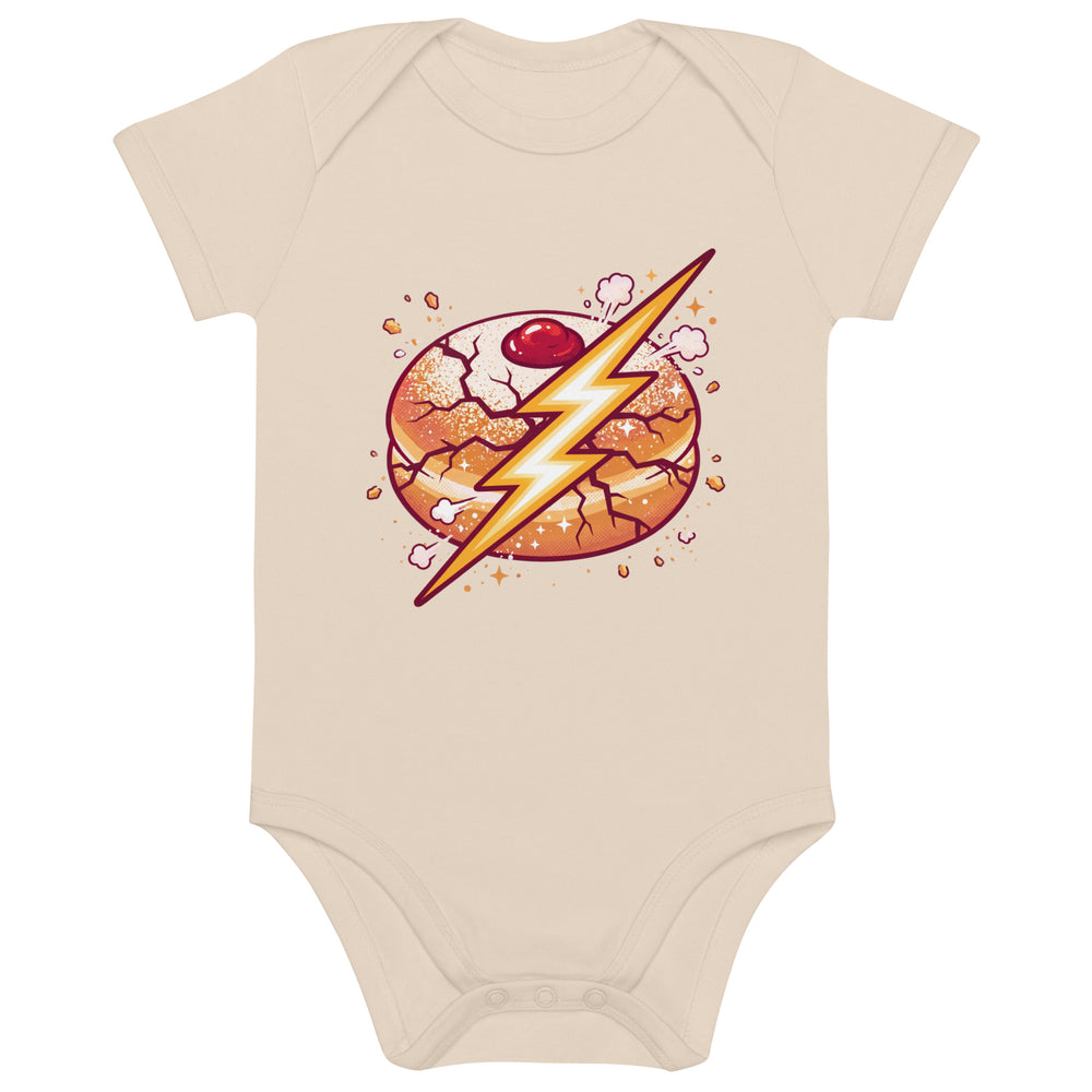 Sufganiyah Lightning Jewish pride kids baby bodysuit in Organic Natural - back view