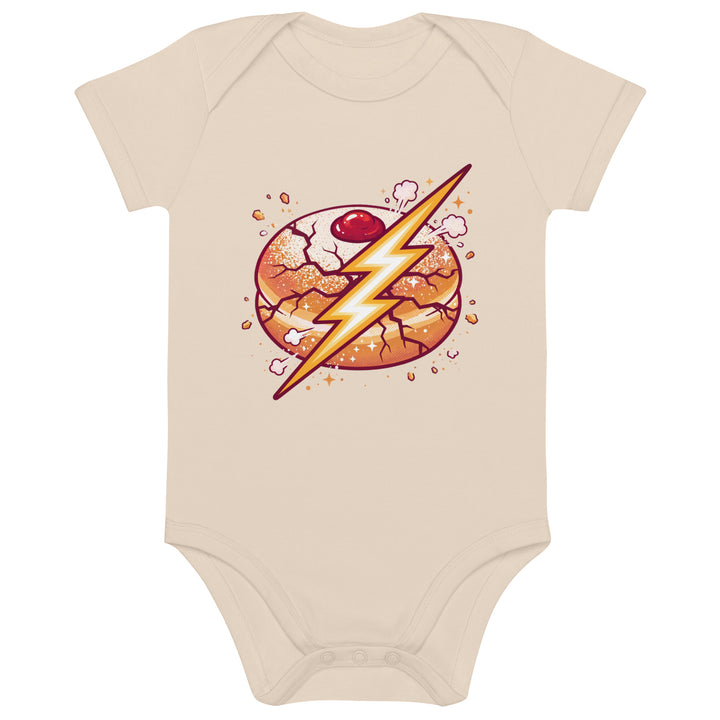 Sufganiyah Lightning Jewish pride kids baby bodysuit in Organic Natural - back view