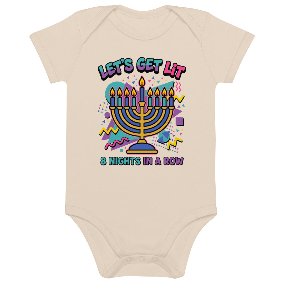 Lets Get Lit 90s Jewish pride kids baby bodysuit in Organic Natural - front view