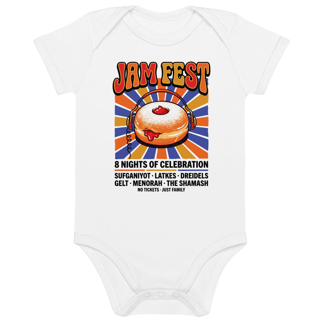 Jam Fest 8 Nights Jewish pride kids baby bodysuit in White - back view