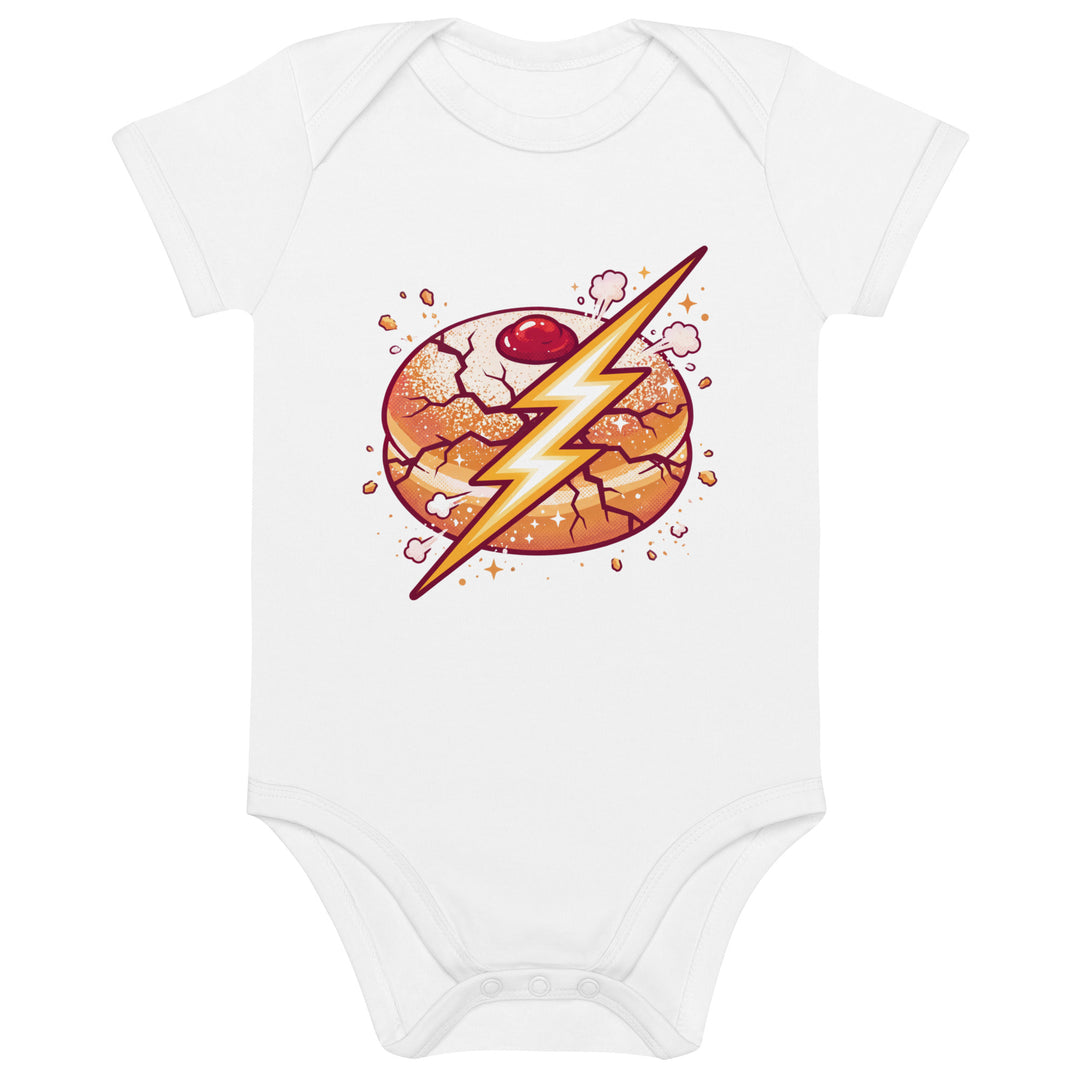 Sufganiyah Lightning Jewish pride kids baby bodysuit in White - detail view
