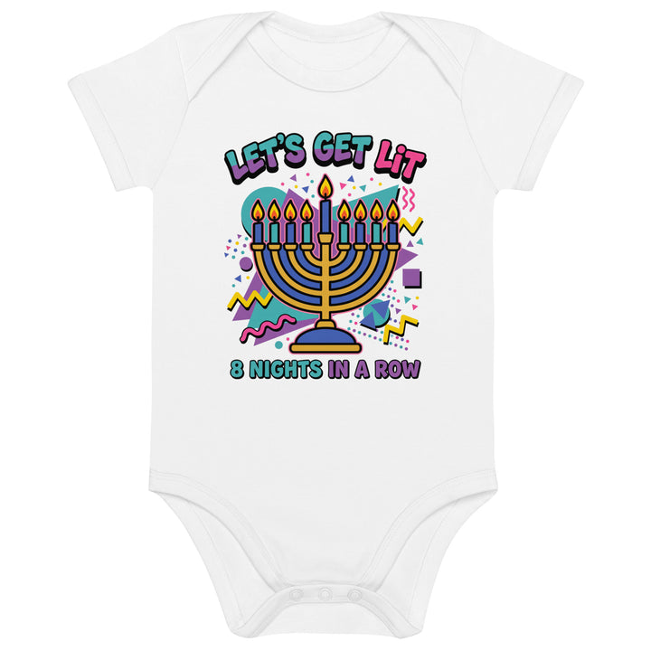 Lets Get Lit 90s Jewish pride kids baby bodysuit in White - back view