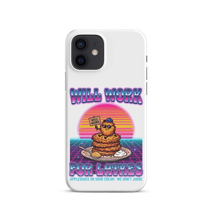 Will Work for Latkes 80s Jewish pride snap phone case for iPhone 12, glossy finish - front view