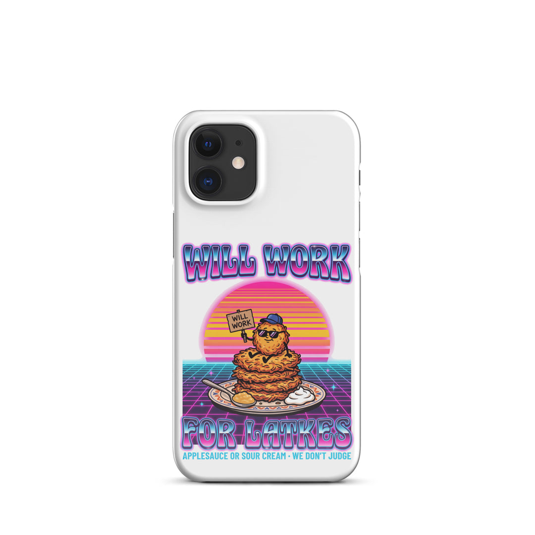 Will Work for Latkes 80s Jewish pride snap phone case for iPhone 12 Mini, glossy finish - front view