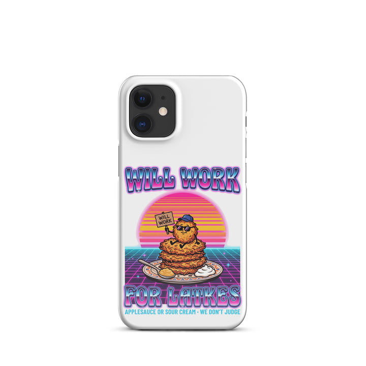 Will Work for Latkes 80s Jewish pride snap phone case for iPhone 12 Mini, glossy finish - front view