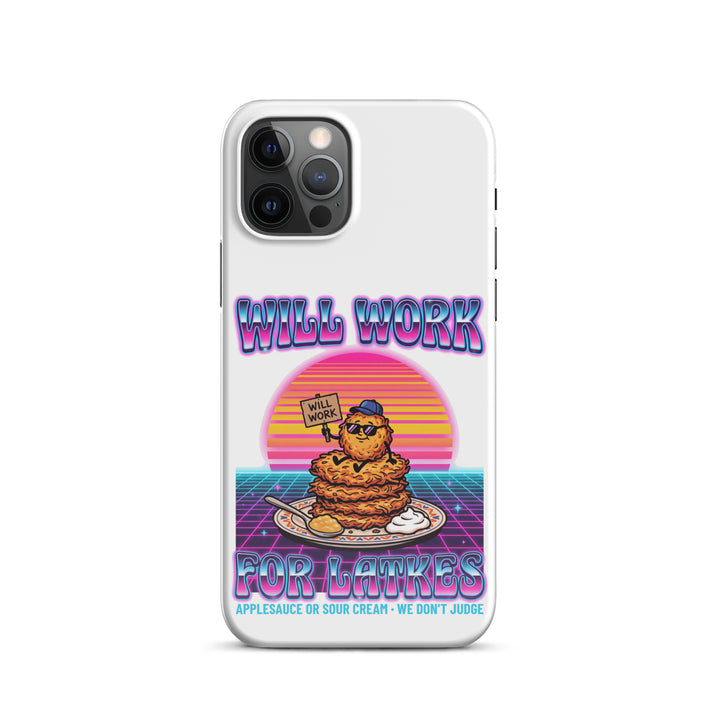 Will Work for Latkes 80s Jewish pride snap phone case for iPhone 12 Pro, glossy finish - front view