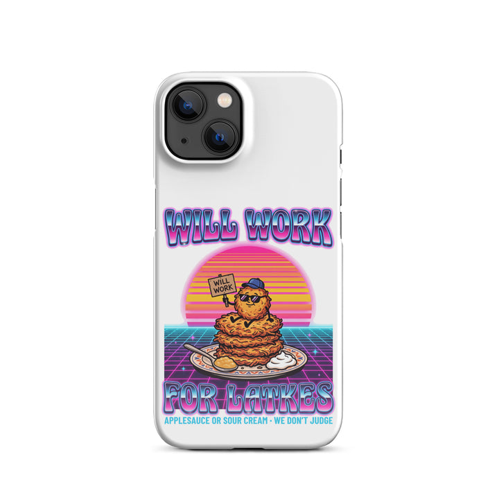 Will Work for Latkes 80s Jewish pride snap phone case for iPhone 13, glossy finish - front view