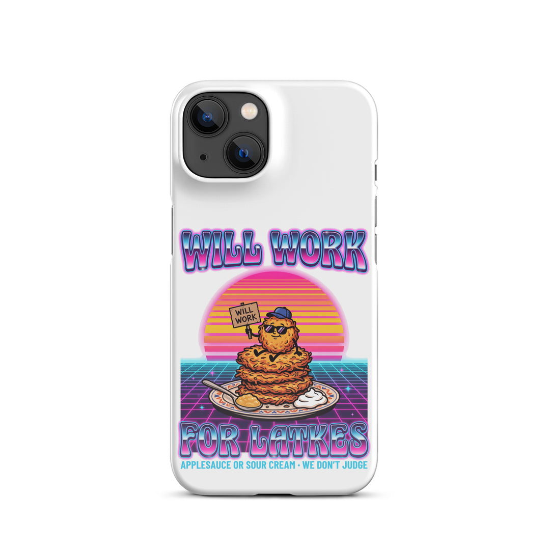 Will Work for Latkes 80s Jewish pride snap phone case for iPhone 14, glossy finish - front view