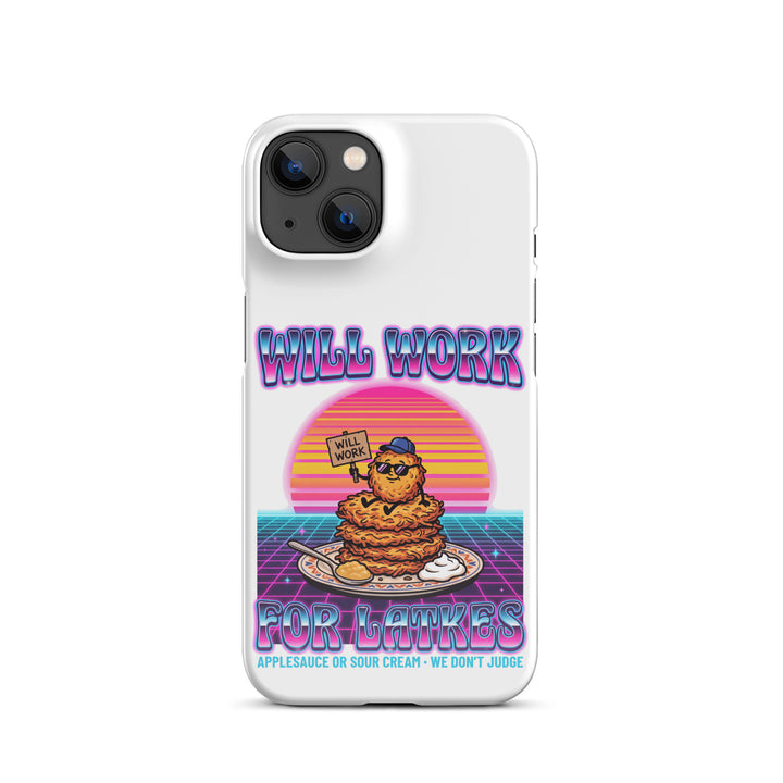 Will Work for Latkes 80s Jewish pride snap phone case for iPhone 14, glossy finish - front view