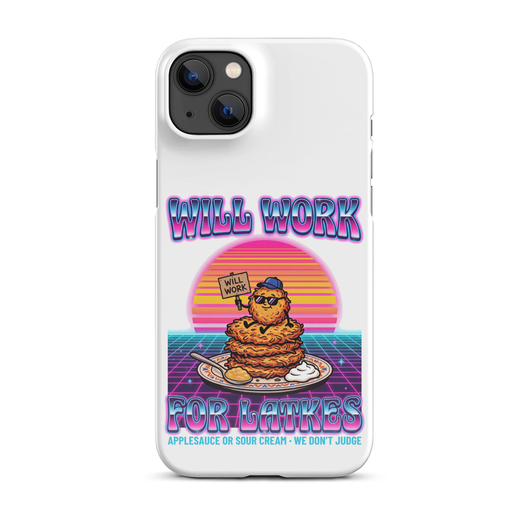 Will Work for Latkes 80s Jewish pride snap phone case for iPhone 14 Plus, glossy finish - front view