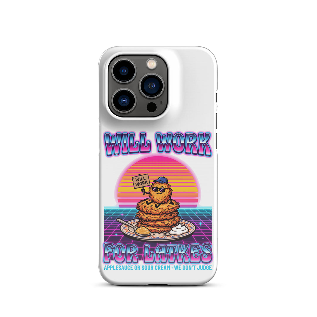 Will Work for Latkes 80s Jewish pride snap phone case for iPhone 14 Pro, glossy finish - front view