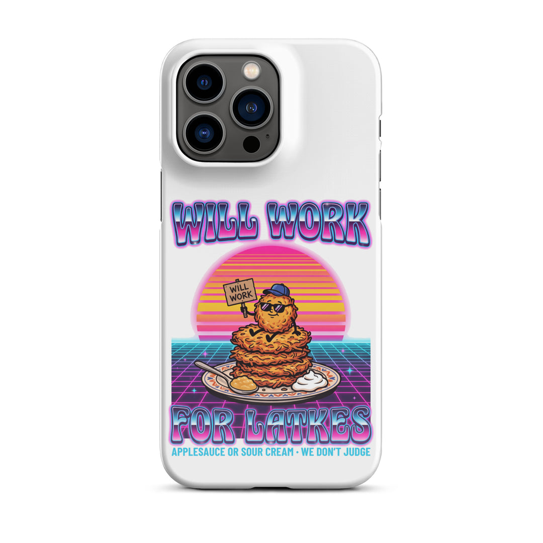 Will Work for Latkes 80s Jewish pride snap phone case for iPhone 14 Pro Max, glossy finish - front view