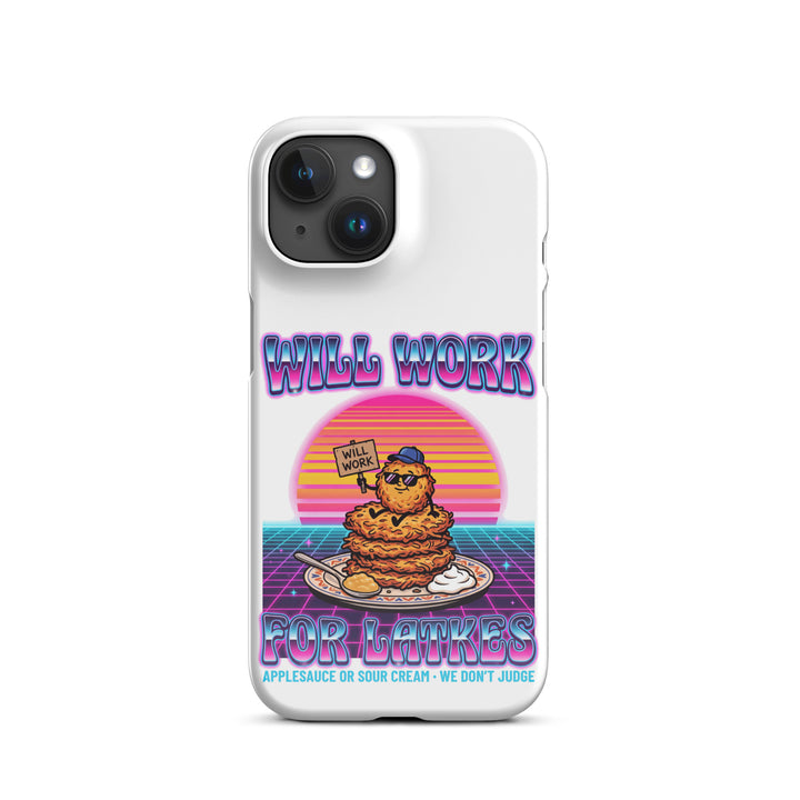 Will Work for Latkes 80s Jewish pride snap phone case for iPhone 15, glossy finish - front view