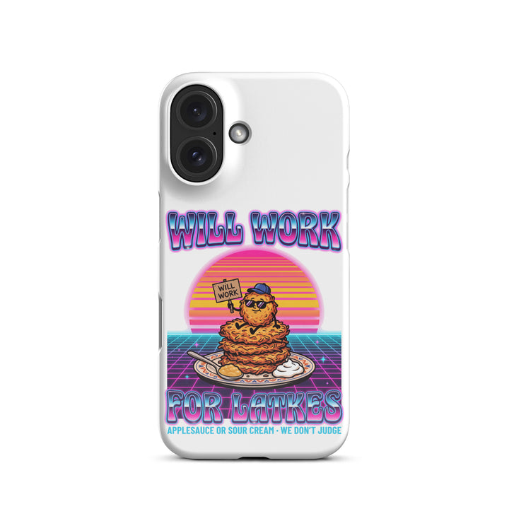 Will Work for Latkes 80s Jewish pride snap phone case for iPhone 16, glossy finish - front view