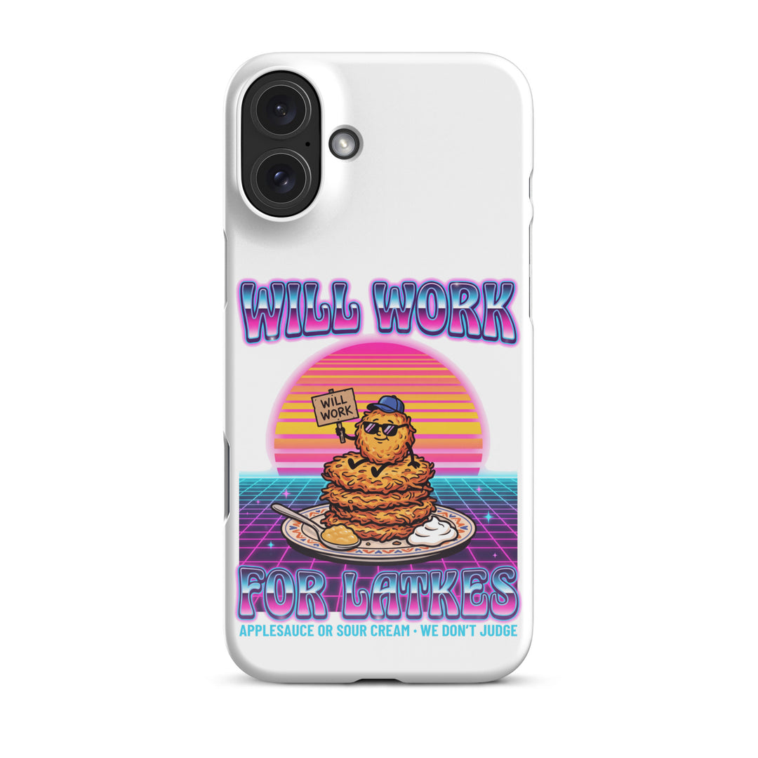 Will Work for Latkes 80s Jewish pride snap phone case for iPhone 16 Plus, glossy finish - front view