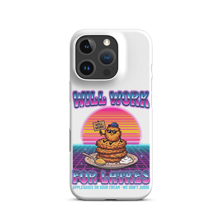 Will Work for Latkes 80s Jewish pride snap phone case for iPhone 16 Pro, glossy finish - front view