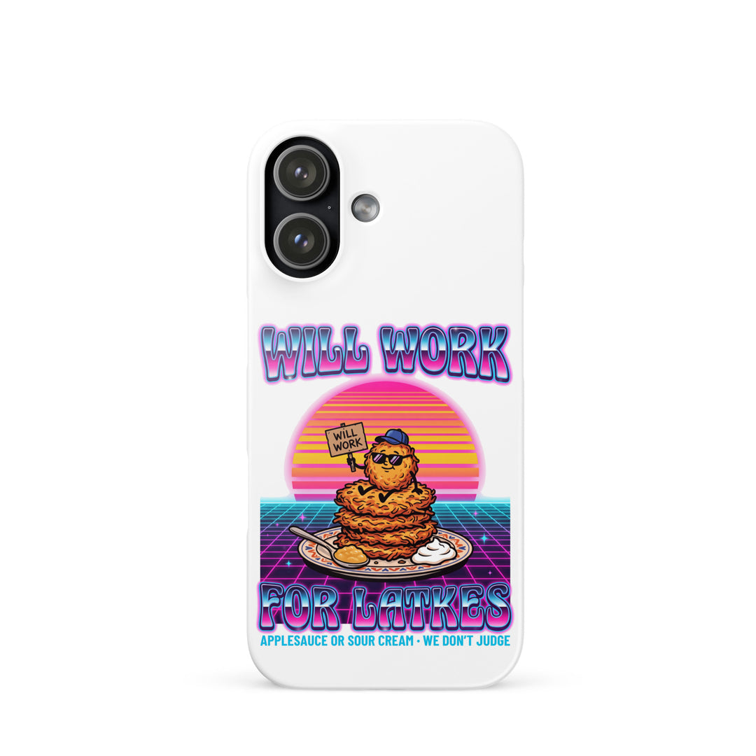 Will Work for Latkes 80s Jewish pride snap phone case for iPhone 17, glossy finish - front view